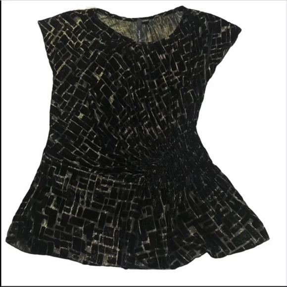 Aryn K Black & Gold Ruched Blouse Size Small - Picture 1 of 8